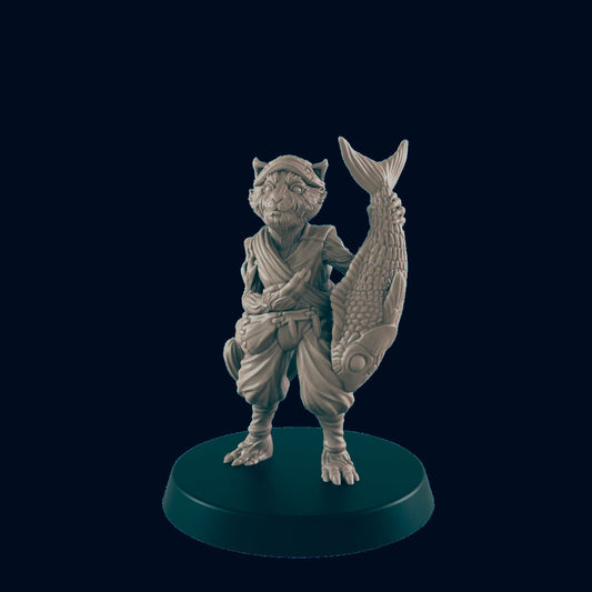 Catfolk Townsfolk Miniature – 28-33mm Scale | Tabaxi-style NPC for RPGs