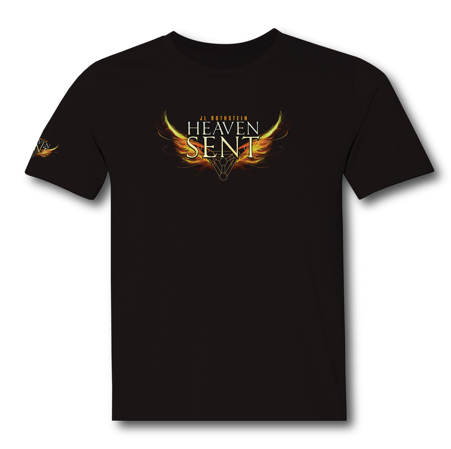 Heaven Sent T-Shirt front, black tee with wings logo on chest