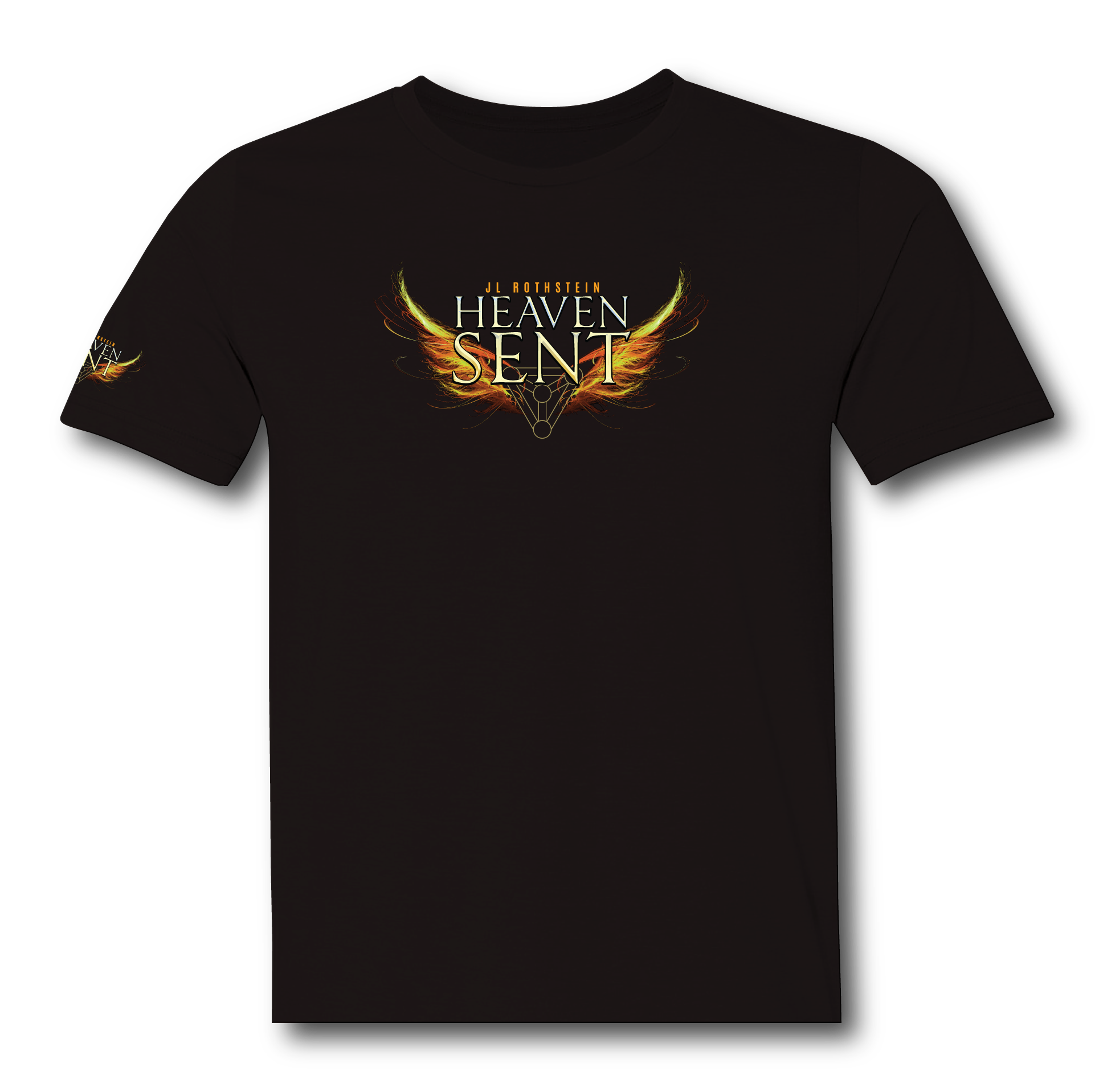 Heaven Sent T-Shirt front, black tee with wings logo on chest