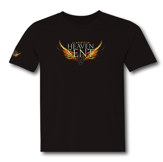 Heaven Sent T-Shirt front, black tee with wings logo on chest