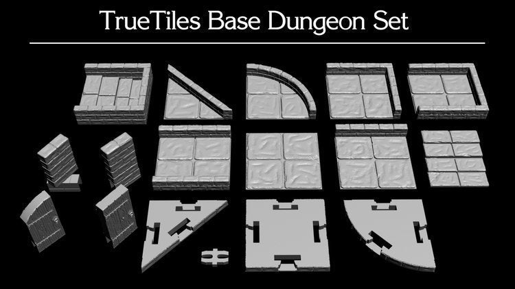 TrueTiles Dungeon Base Set – 30 Piece Modular Terrain Kit | D&D and Pathfinder