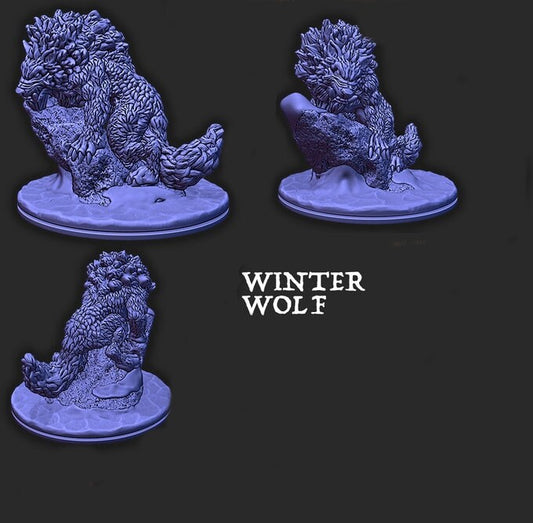 Winter Wolf Miniature – 28-33mm Scale | Arctic Beast for Tabletop RPGs