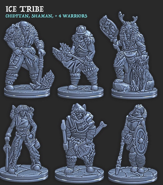 Ice Hunter Tribe Miniature Set – 28-33mm Scale | 6-Piece Arctic Warband