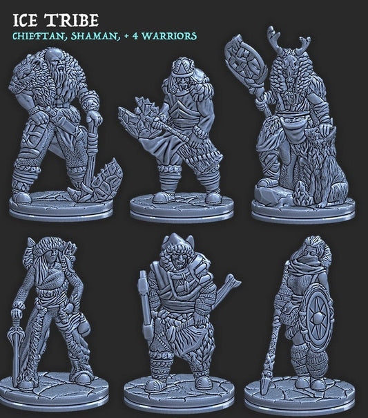 Ice Hunter Tribe Miniature Set – 28-33mm Scale | 6-Piece Arctic Warband