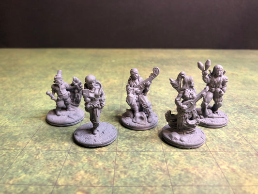 Performance Troupe Miniature Set – 28-33mm Scale | Bards & Entertainers