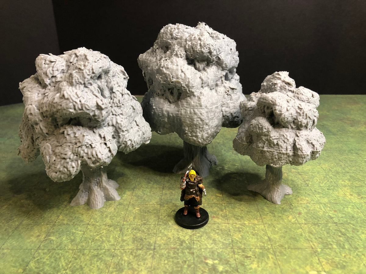 3D-printed Oak, Pine, and Yuka Trees, 28-33mm Scale