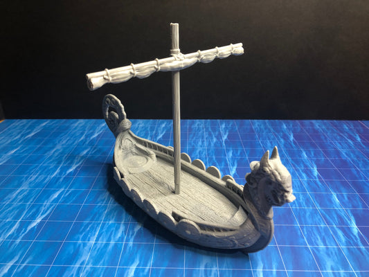 Longboat Miniature – 28-33mm Scale | Viking & Nautical Tabletop RPG Terrain