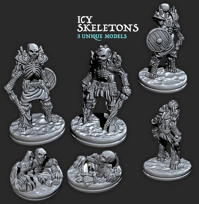 Icy Skeleton Miniature – 28-33mm Scale | Frozen Undead for Arctic RPG Encounters