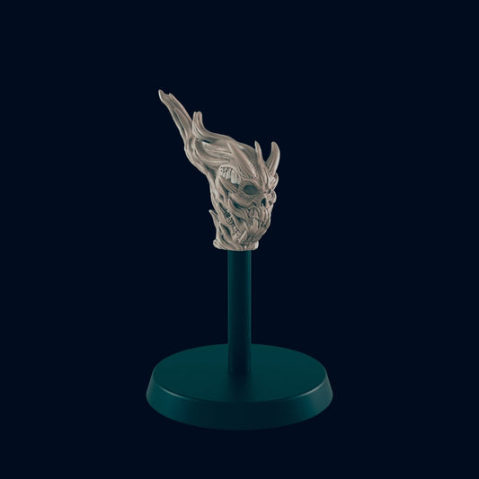 Flame Skull Miniature – 28-33mm Scale | Undead Guardian for D&D Dungeons