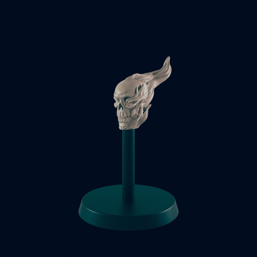 Flame Skull Miniature – 28-33mm Scale | Undead Guardian for D&D Dungeons