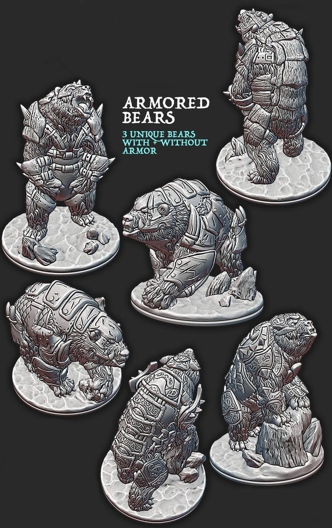 Armored Bear Miniature – 28-33mm Scale | Battle-Hardened Polar Bear Mount