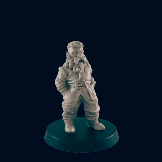 Dwarven Townsfolk Miniature – 28-33mm Scale | NPC Figure for RPG Town Encounters